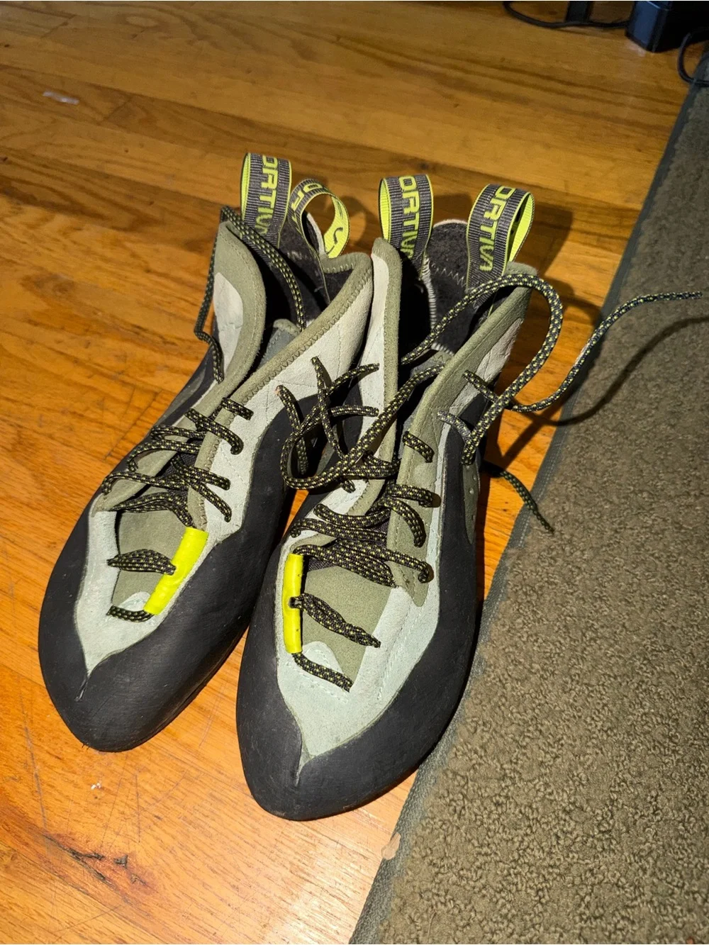 La Sportiva Men's Gray and Black Climbing Shoes with Yellow Accents